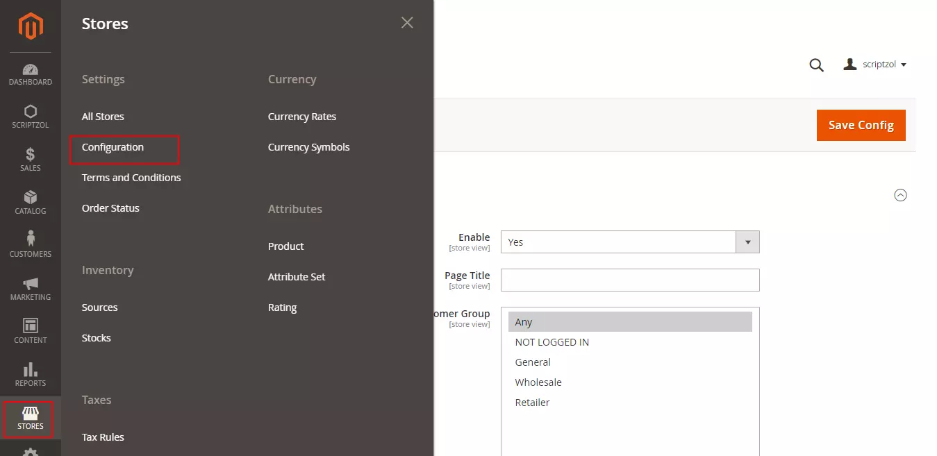 quickorder store configuration