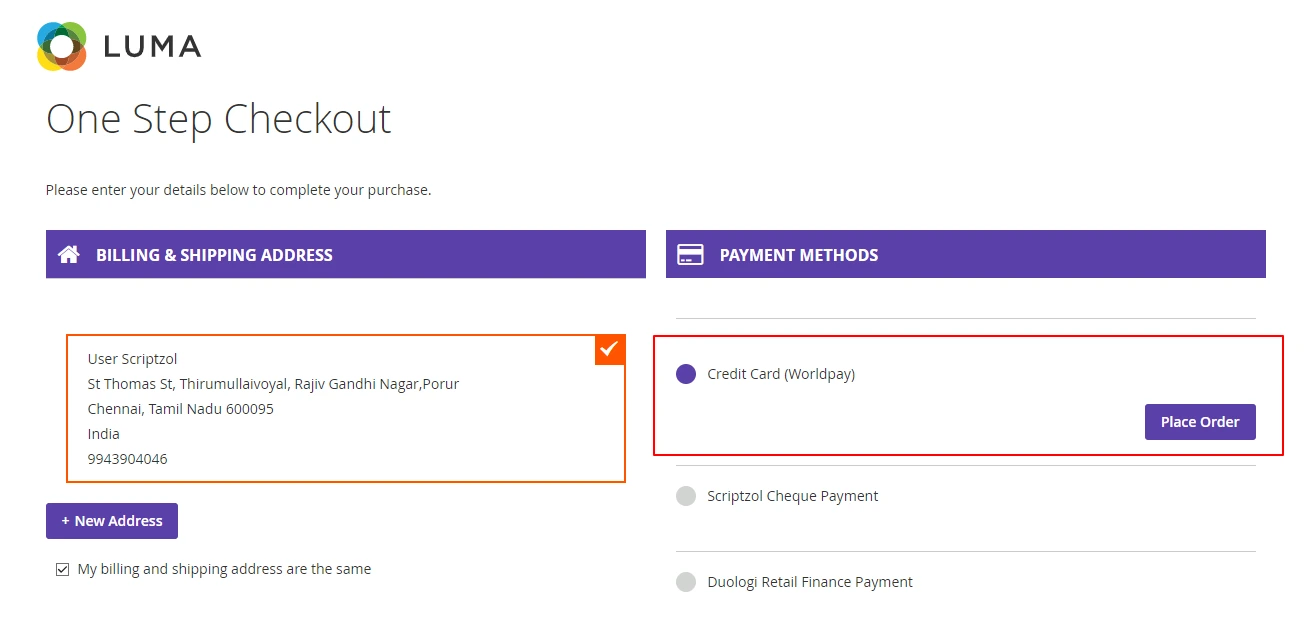 Worldpay Frontend Checkout