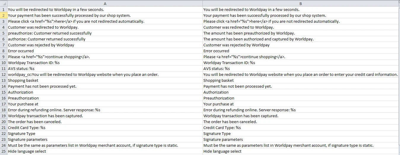 Worldpay Table